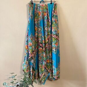 Vintage 70's 80's Mr. Hank Long Maxi Handkerchief Skirt dress Blue Floral Hi- Lo